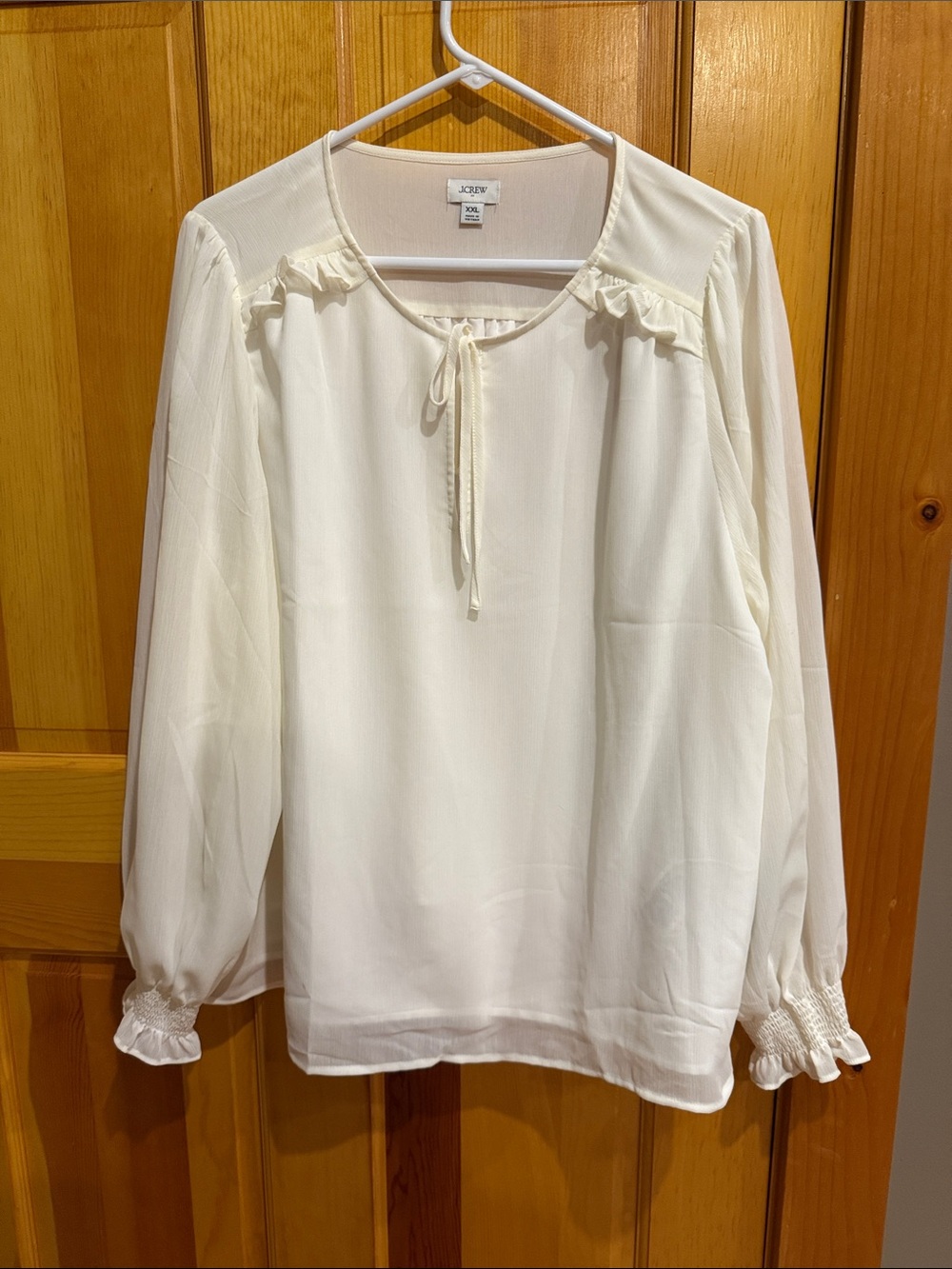 J. Crew Cream Ruffle Tie-Neck Long Sleeve Blouse Never Worn